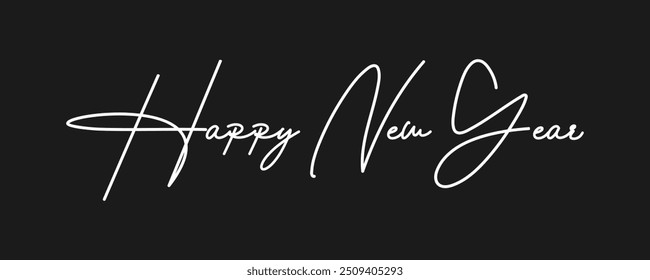 Happy new year typographic text design in black background. Abstract Hand drawn creative calligraphy vector logo design. New year Logo Design.