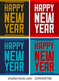 Happy New Year Typographic vector card poster Collection Set