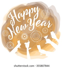 Happy New Year typography 2016 drinks and fireworks EPS 10 vector