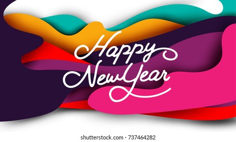 Happy New Year Typography and abstract colorful background greeting card. Seasonal lettering. background layout design banner template. vector illustration.