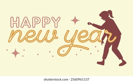 Happy New Year Typography Banner and Card Design, Glowing Effect and Vector Illustration