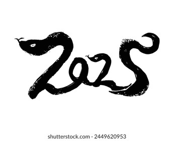 Happy New Year typography brush stroke 2025 design. Happy Chinese new year 2025 the snake zodiac sign. Japanese new year 2025 the snake zodiac sign. 