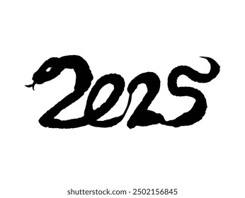 Happy New Year typography brush stroke 2025 design. Happy Chinese new year 2025 the snake zodiac sign. Japanese new year 2025 the snake zodiac sign. 