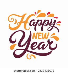 Happy New year typography calligraphy vector art illustration