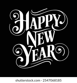 Happy New Year typography, calligraphy, vector design illustration