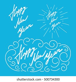 Happy New Year typography calligraphy composition set. Lettering holiday overlay template vector for greeting cards, photo, banner, flyer or party invitation.