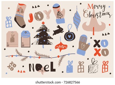 Happy New Year typography and cute elements for your design.