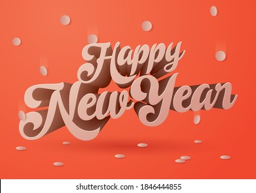 Happy new year typography design with confetti template vector/illustration
