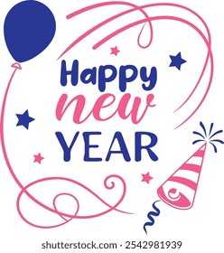 "Happy New Year Typography Design" apresenta letras elegantes e comemorativas que capturam o espírito festivo do Ano Novo. Este design é perfeito para cartões de saudação, mídias sociais, banners