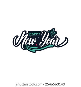 Happy New Year Typography Design with Festive Elements for Cards, T-Shirts, and Celebrations