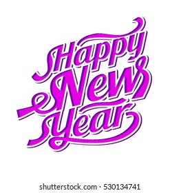 Happy New Year Typography Design With Pink Color Vector