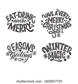 Happy New Year, typography lettering badge emblems quotes set collection. Great lettering for greeting cards, stickers, banners, prints and home interior decor. Xmas card. Merry Christmas 2021.