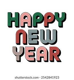 Happy new year typography in lining style letters