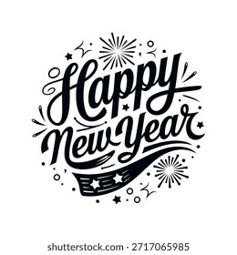 Feliz Año Nuevo Tipografía Diseño de logotipos Silueta Logotipo Línea de Vector Diseño de logotipos