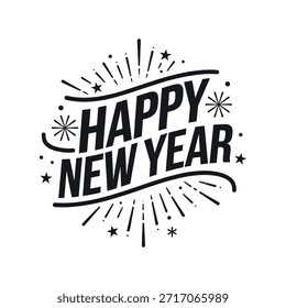 glückliches neues Jahr typografie logo design silhouette logo vektor linie art logo design