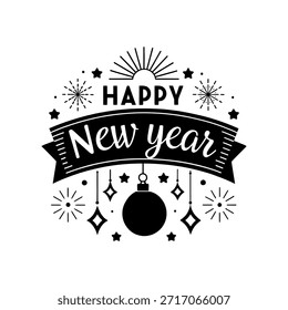 Feliz Año Nuevo Tipografía Diseño de logotipos Silueta Logotipo Línea de Vector Diseño de logotipos