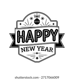 Feliz Año Nuevo Tipografía Diseño de logotipos Silueta Logotipo Línea de Vector Diseño de logotipos