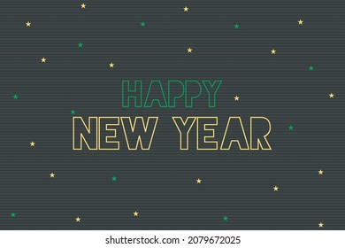 Happy New Year typography on dark background. Yellow,  and white text for greeting card, poster, and t-shirt design.  