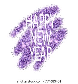 Happy new year typography on violet glitter. Trendy vector illustration