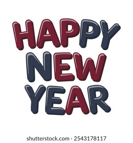 happy new year typography in red and blue color 