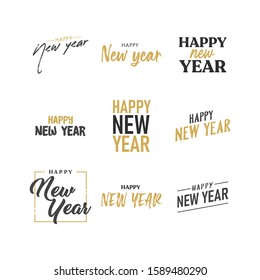 Happy new year typography signs. Vector Lettering Compositions collection. Set of Holiday design for greeting card.