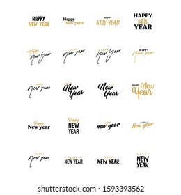 Happy new year typography signs. Vector Lettering Compositions collection. Set of Holiday design for greeting card.
