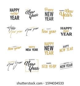 Happy new year typography signs. Vector Lettering Compositions collection. Set of Holiday design for greeting card.