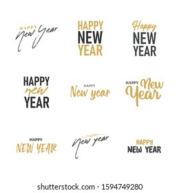 Happy new year typography signs. Vector Lettering Compositions collection. Set of Holiday design for greeting card.