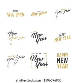 Happy new year typography signs. Vector Lettering Compositions collection. Set of Holiday design for greeting card.