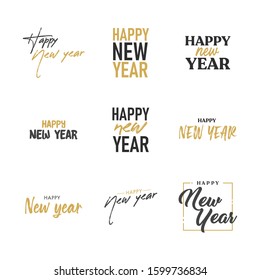 Happy new year typography signs. Vector Lettering Compositions collection. Set of Holiday design for greeting card.