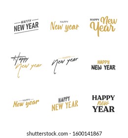 Happy new year typography signs. Vector Lettering Compositions collection. Set of Holiday design for greeting card.