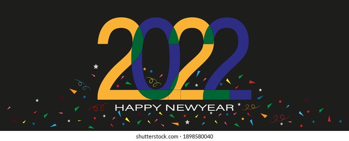 Happy New Year Typography text 2022 font on black background,Creative Trendy design Lettering and cute colourful paper cut elements for Greeting card,Template banner for Chinese new year 2022