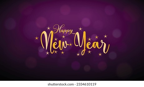 Imagen de texto de la tipografía de Año Nuevo feliz sobre fondo oscuro. Celebración de feriados con collage de estrellas de oro en Night Sky.