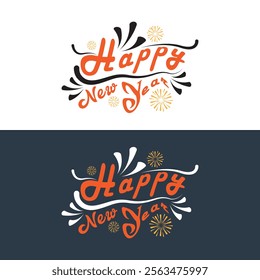 "Happy New Year" typography vector features stylish text designs, perfect for festive and creative projects | Typography Vector.