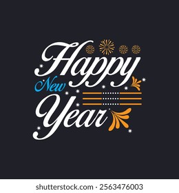 "Happy New Year" typography vector features stylish text designs, perfect for festive and creative projects | Typography Vector.
