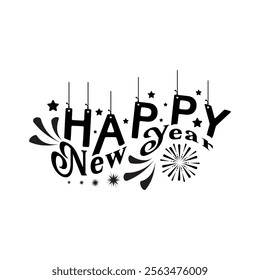 "Happy New Year" typography vector features stylish text designs, perfect for festive and creative projects | Typography Vector.