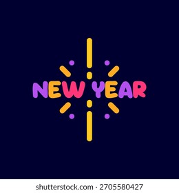 Happy New Year Typography Vector – Modern Typography, Glitter Effects, Fireworks Icons, Party Elements, Holiday Template