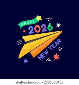 Feliz Ano Novo Typography Vetor - Tipografia Moderna, Efeitos de brilho, Ícones de fogos de artifício, Elementos de festa, Modelo de feriado
