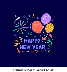 Happy New Year Typography Vector – Modern Typography, Glitter Effects, Fireworks Icons, Party Elements, Holiday Template