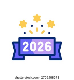 Happy New Year Typography Vector – Happy New Year 2026, 2026 Typography, Modern Typography, Glitter Effects, Fireworks Icons, Party Elements, Holiday Template
