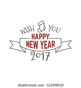 Happy New Year typography wish sign. Vector illustration of Christmas calligraphy label. Use for holiday photo overlays, tee designs, new year card and so on
