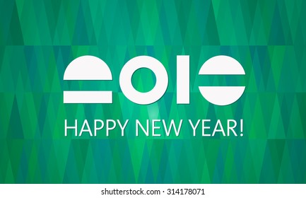 Happy New Year vector 2016 banner template. Abstract background, geometric pattern. Simple and elegant greeting card design. Original, unusual number. Flat and material design