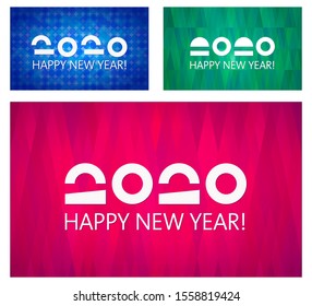 Happy New Year vector 2020. Collection of banner templates. Abstract backgrounds, geometric patterns. Simple and elegant greeting cards design. Original, unusual date.