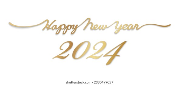 Happy New Year Vector 3-D Hand-Written Gold Script With Text Space Isolated On A White Background. 