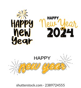 Feliz Año Nuevo vector. Resumen Hand dibujó el diseño de vector de caligrafía creativa. Colorido vector de Año Nuevo 2024.
