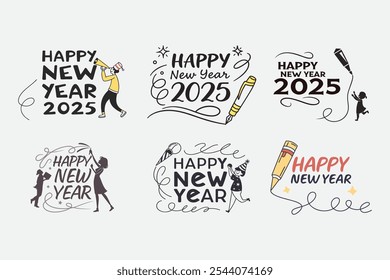 Feliz año nuevo Arte vectorial como tipografía para los mejores deseos en 2025 evento y fiesta  