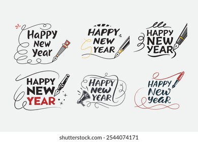 Feliz año nuevo Arte vectorial como tipografía para los mejores deseos en 2025 evento y fiesta  