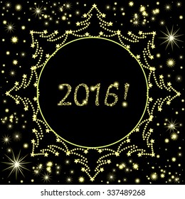 Happy New Year vector background with decorated Christmas trees, snowflakes and text "2016!"