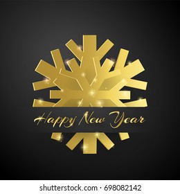 Happy New Year vector background. Golden snowflake with sparks.