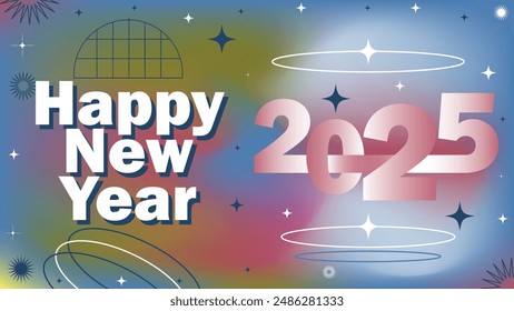 Happy new year vector banner design illustration. gradient mesh background. typographic effect, text style.  